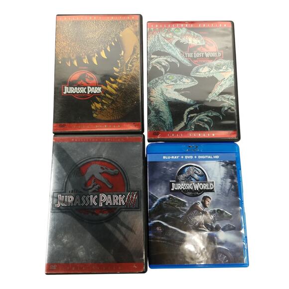 Jurassic Park 1 & 2 & 3 DVD Movie & Jurassic World Blu Ray Lot Of 4 - Picture 1 of 6
